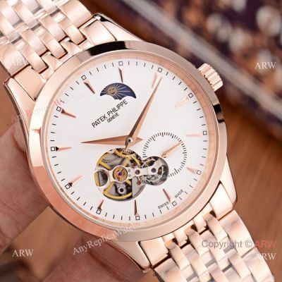 New Style Copy Patek Philippe Moon phase Watch Rose Gold 41mm Case
